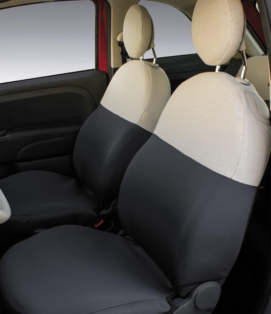 Serie completa coprisedili personalizzati Fiat 500 07> post. intero tess. misto cotone grigio/panna - immagine 2
