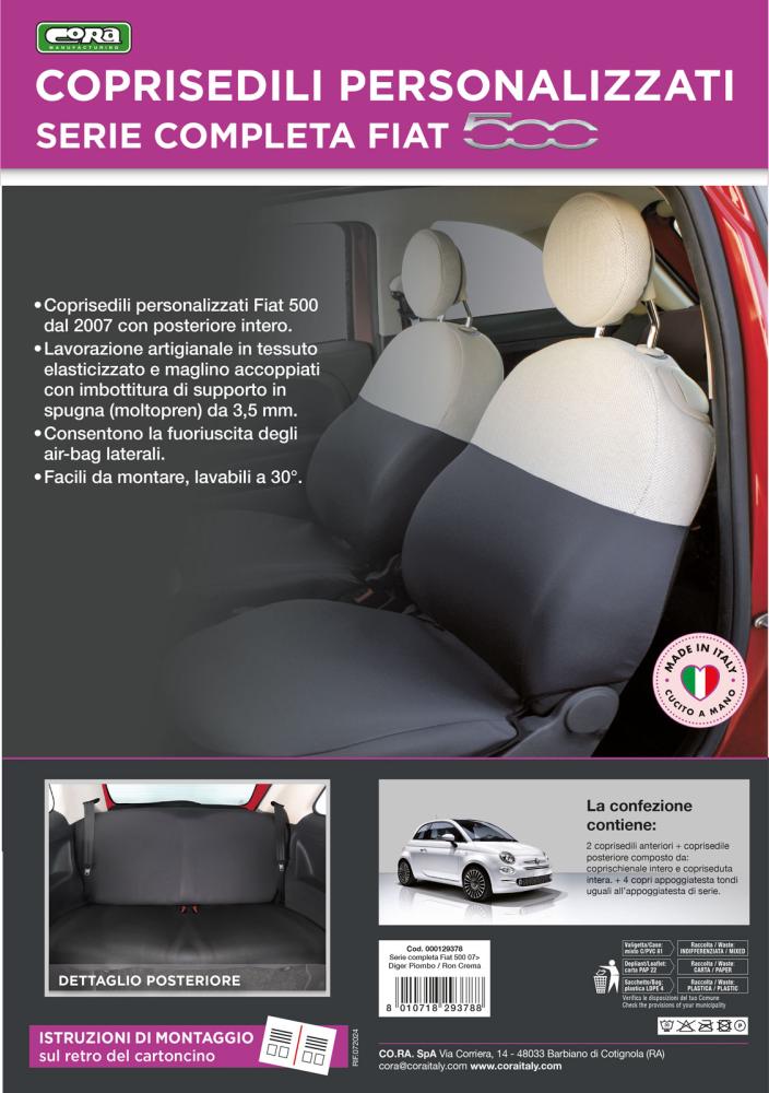 Serie completa coprisedili personalizzati Fiat 500 07> post. intero tess. misto cotone grigio/panna - immagine 6