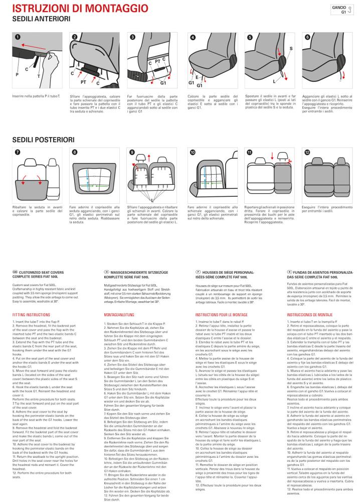Serie completa coprisedili personalizzati Fiat 500L tess. antracite/grigio piombo - immagine 6