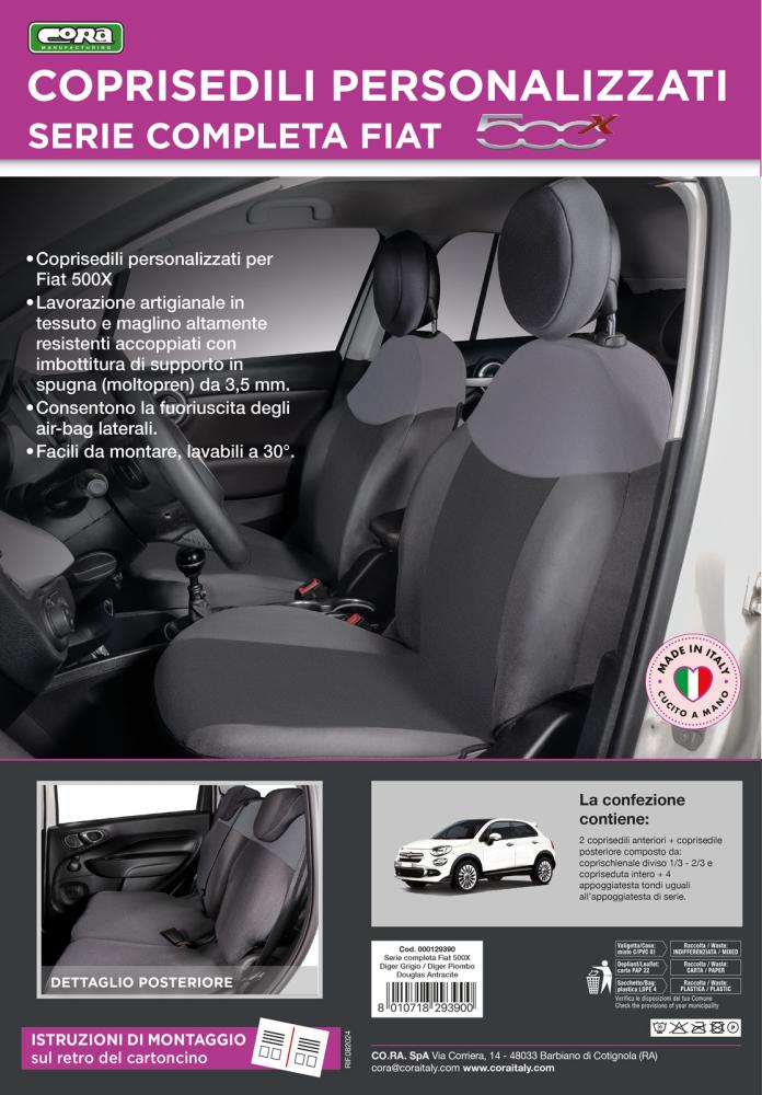 Serie completa coprisedili personalizzati Fiat 500X tess. antracite/grigio piombo - immagine 5