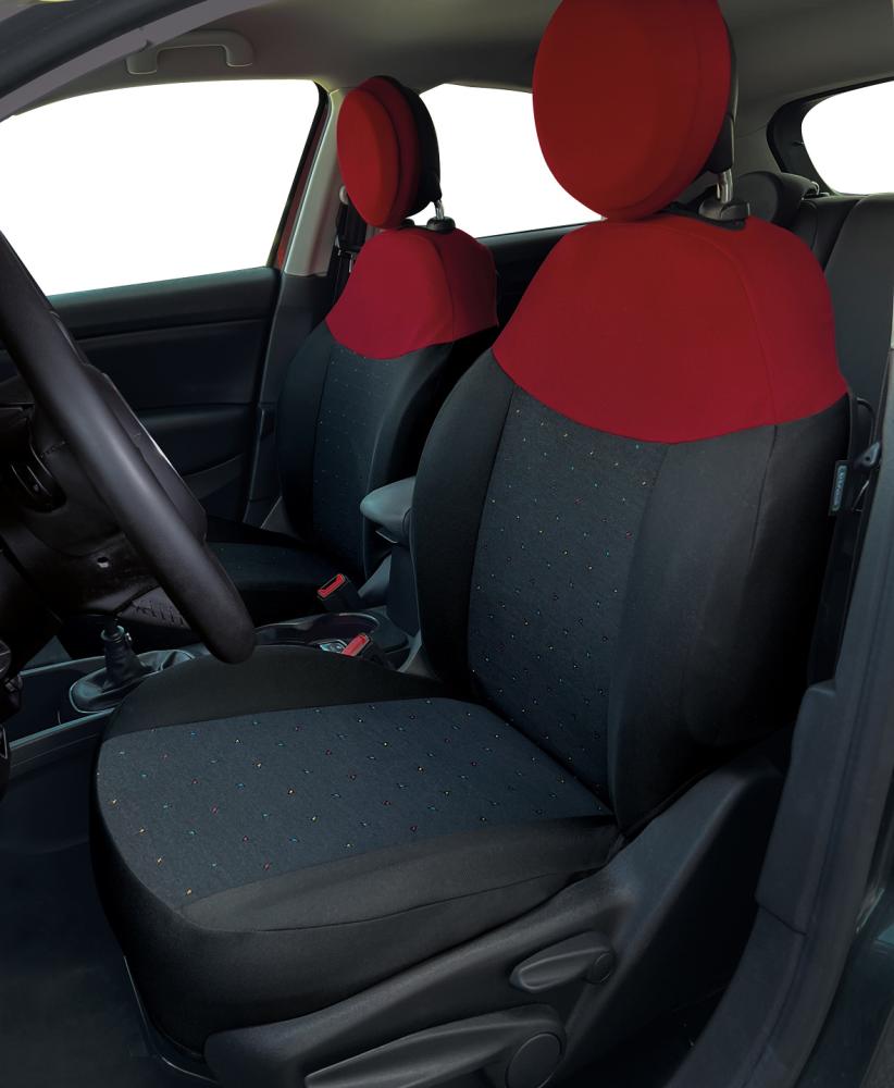 Coprisedili anteriori personalizzati Fiat 500X e 500L tess. nero/rosso
