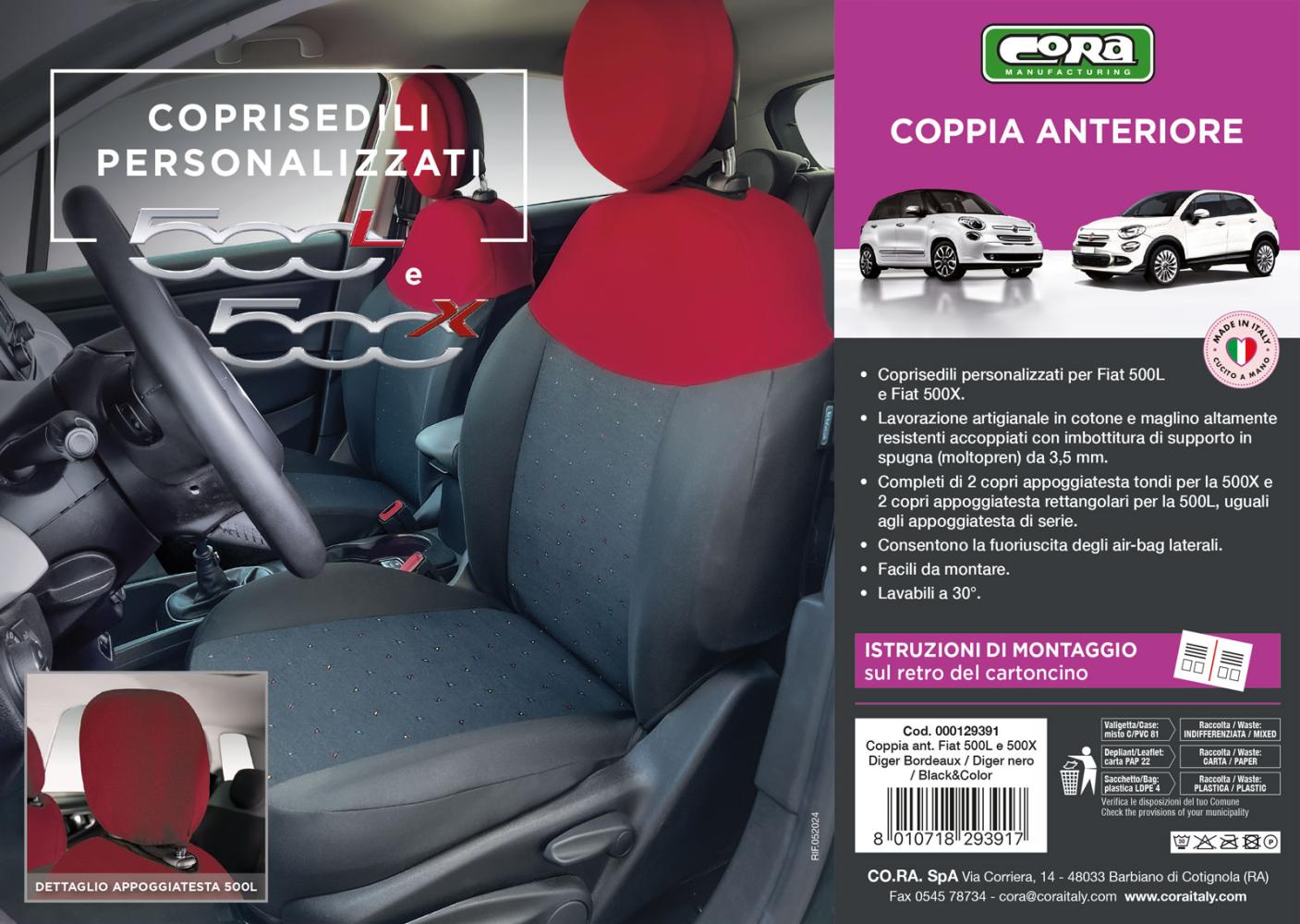 Coprisedili anteriori personalizzati Fiat 500X e 500L tess. nero/rosso - immagine 4