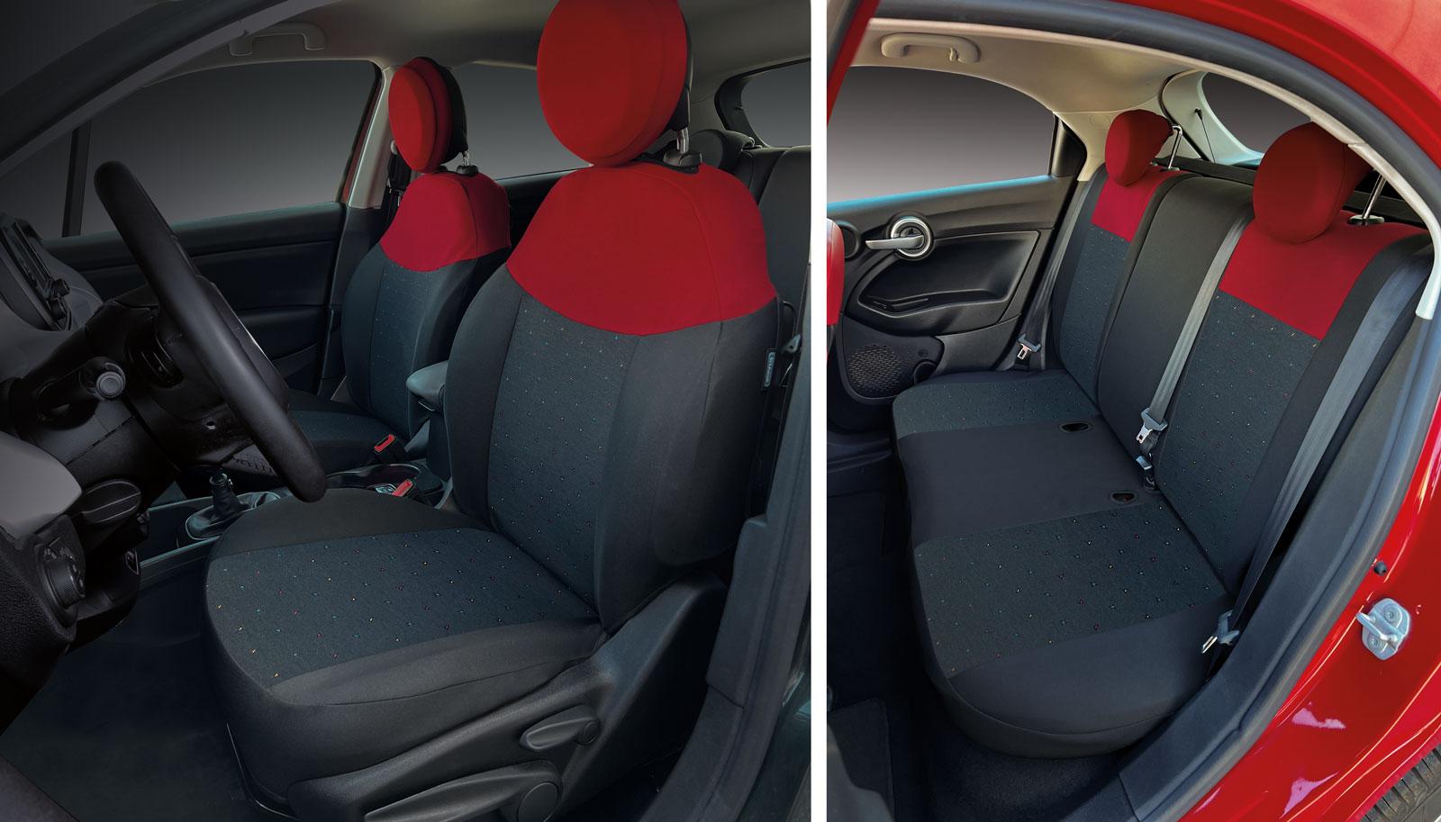 Serie completa coprisedili personalizzati Fiat 500L tess. nero/rosso