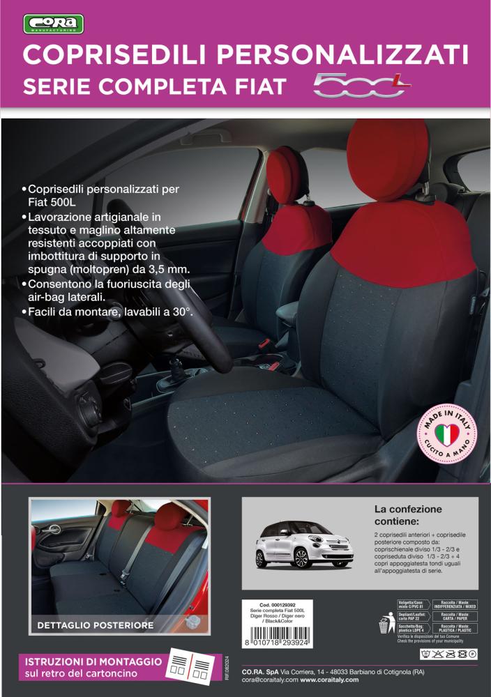 Serie completa coprisedili personalizzati Fiat 500L tess. nero/rosso - immagine 5