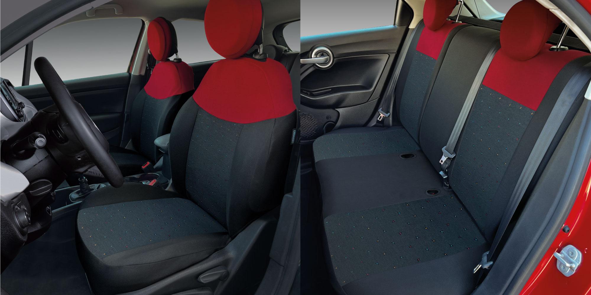 Serie completa coprisedili personalizzati Fiat 500X tess. nero/rosso