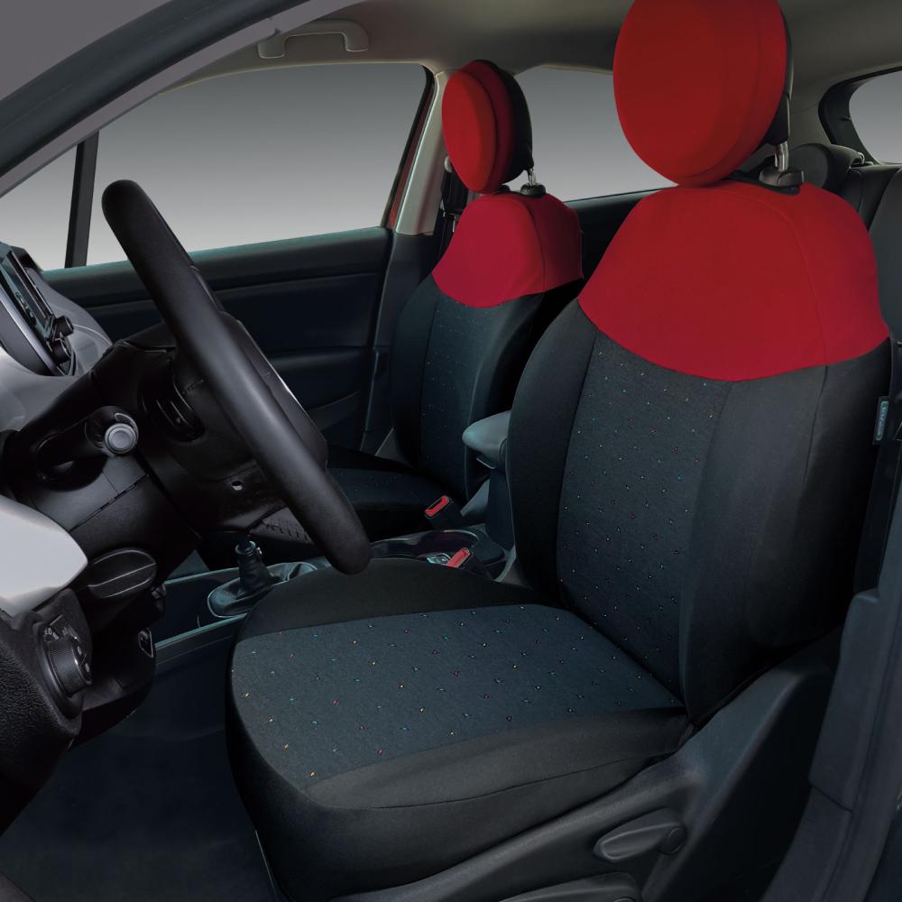 Serie completa coprisedili personalizzati Fiat 500X tess. nero/rosso - immagine 2