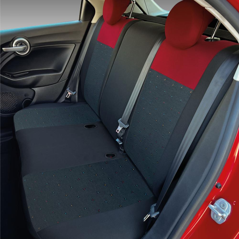 Serie completa coprisedili personalizzati Fiat 500X tess. nero/rosso - immagine 3