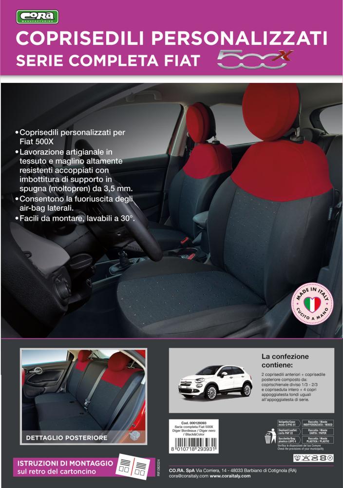 Serie completa coprisedili personalizzati Fiat 500X tess. nero/rosso - immagine 5