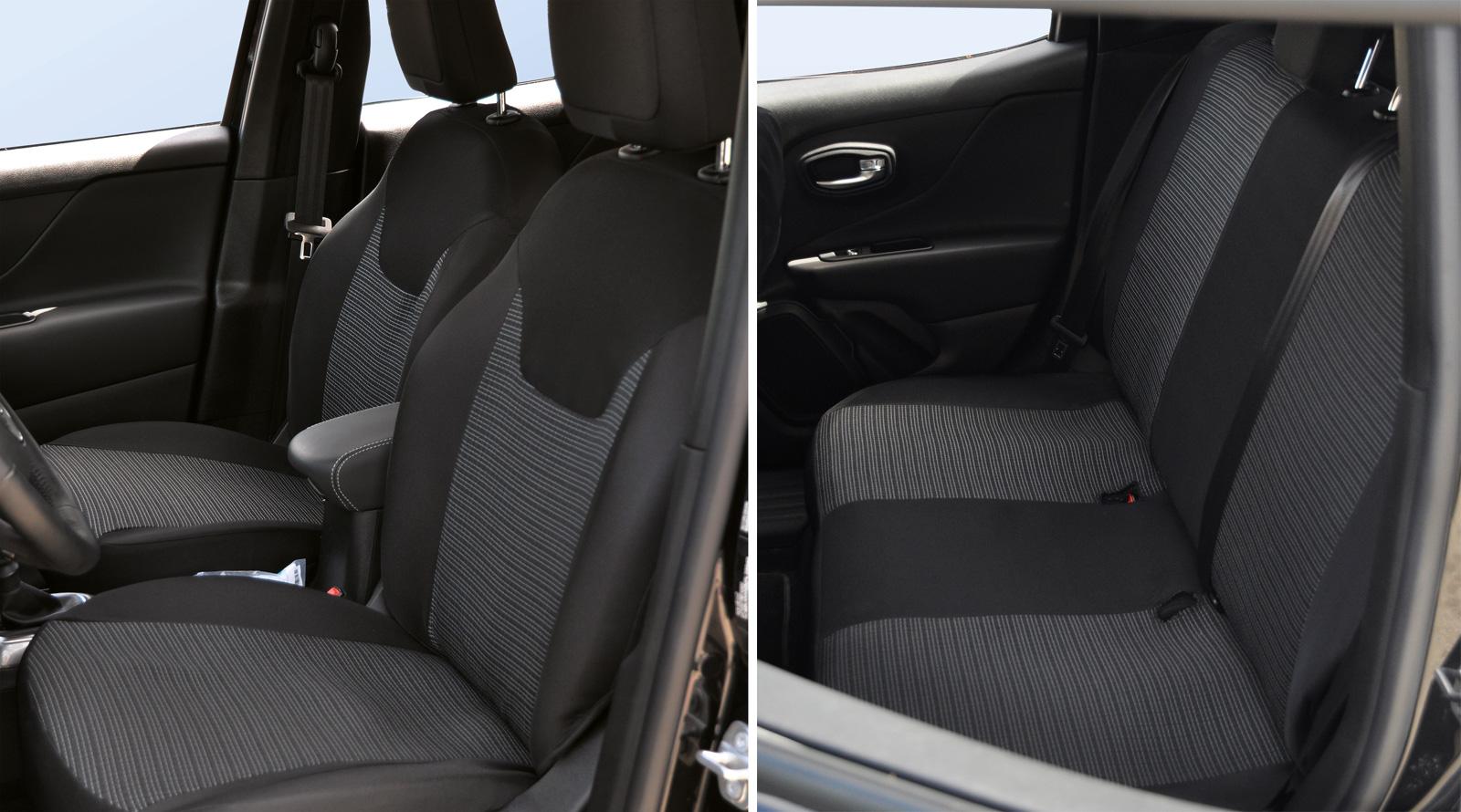 Serie completa coprisedili personalizzati JEEP Renegade 14>/Compass 17>, DACIA Duster I 10>18 / Sandero 20> tess. rigato nero