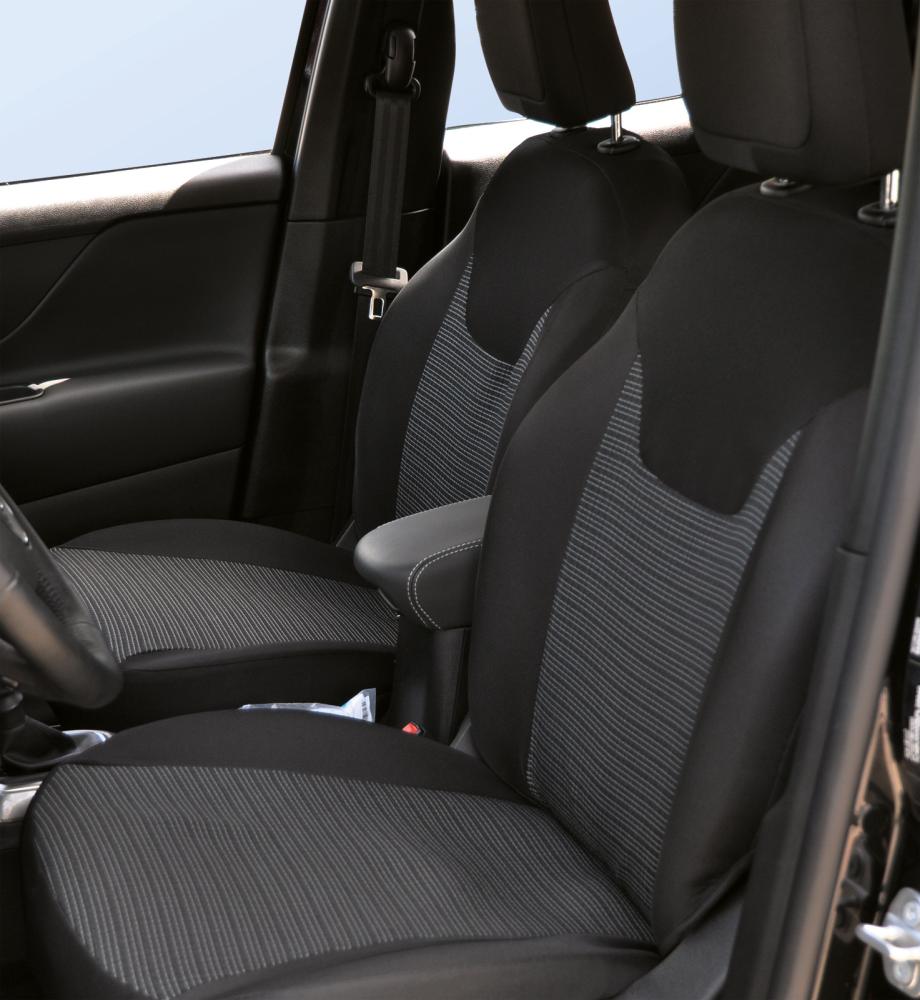 Serie completa coprisedili personalizzati JEEP Renegade 14>/Compass 17>, DACIA Duster I 10>18 / Sandero 20> tess. rigato nero - immagine 2
