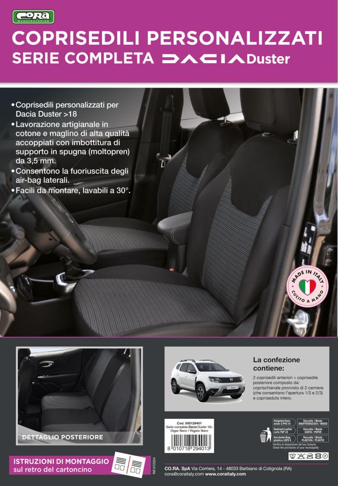 Serie completa coprisedili personalizzati DACIA Duster II/III 18>24, 24> tess. rigato nero - immagine 5