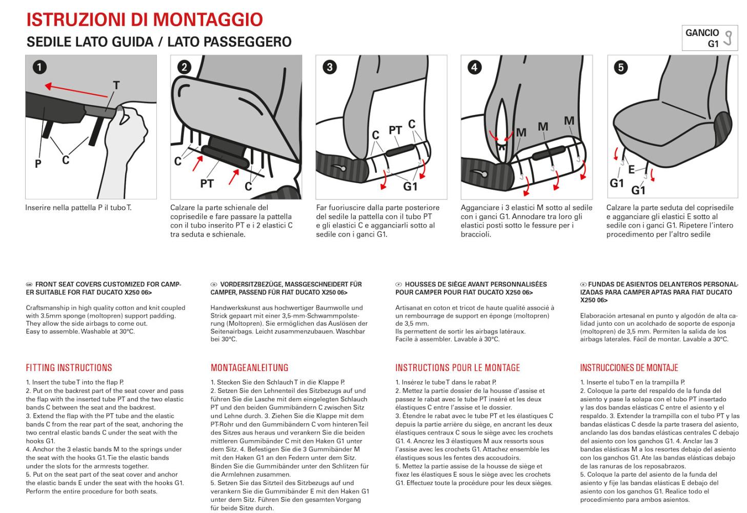 Coprisedili anteriori personalizzati Fiat Ducato camper 06> tess. misto cotone piombo/crema - immagine 4