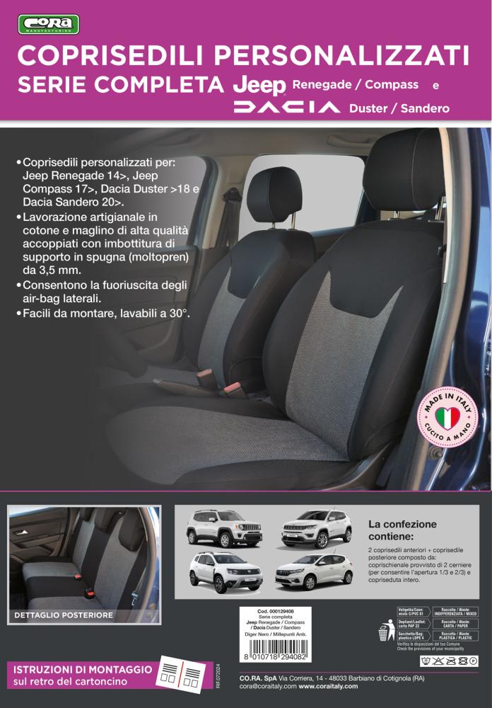 Serie completa coprisedili personalizzati JEEP Renegade 14>/Compass 17>, DACIA Duster I 10>18 / Sandero 20> tess. Millepunti antracite - immagine 5