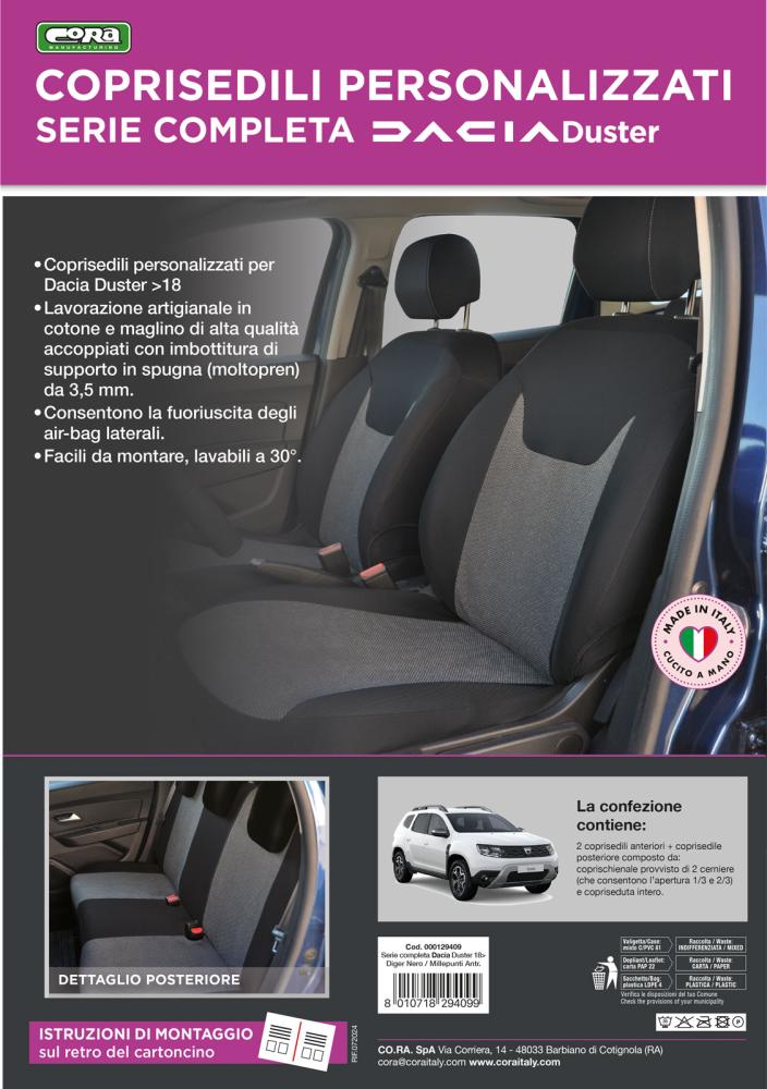 Serie completa coprisedili personalizzati DACIA Duster II/III 18>24, 24> tess. millepunti antracite - immagine 5