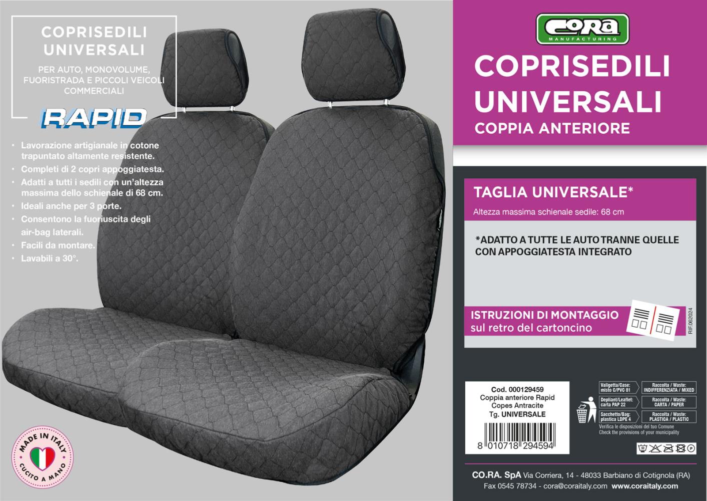 Coprisedili anteriori Rapid tg. universale tess. cotone trapuntato antracite - immagine 4