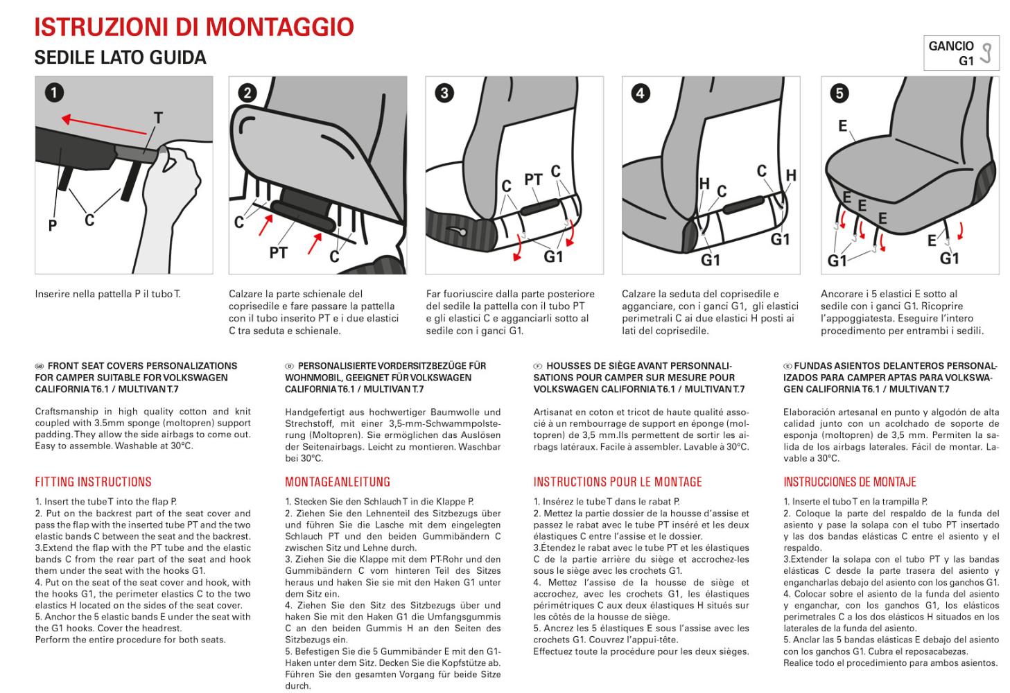 Coprisedili anteriori Volkswagen California/Multivan T6.1/T7 tess. misto cotone nero/antracite - immagine 4