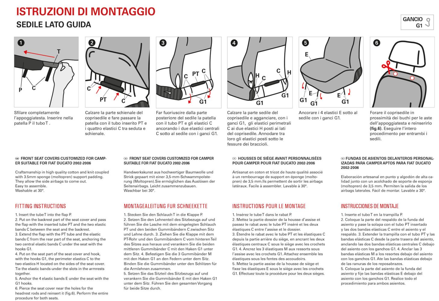 Coprisedili anteriori personalizzati Fiat Ducato camper 02>06 tess. misto cotone piombo/crema - immagine 4