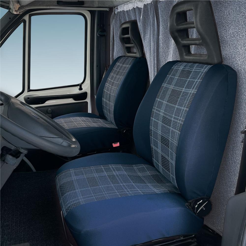 Coprisedili anteriori personalizzati Fiat Ducato camper 94>02 tess. misto cotone avio/navy