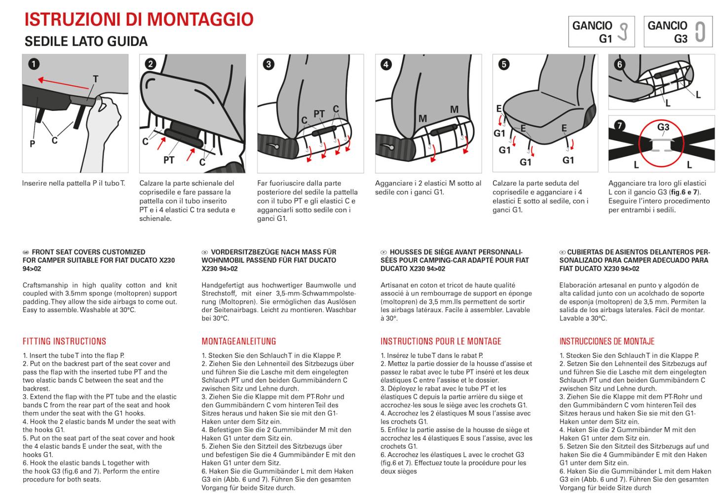 Coprisedili anteriori personalizzati Fiat Ducato camper 94>02 tess. misto cotone avio/navy - immagine 4