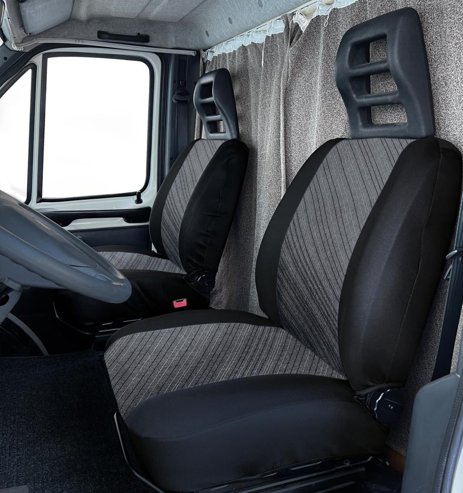 Coprisedili anteriori personalizzati Fiat Ducato camper 94>02 tess. misto cotone grigio/nero