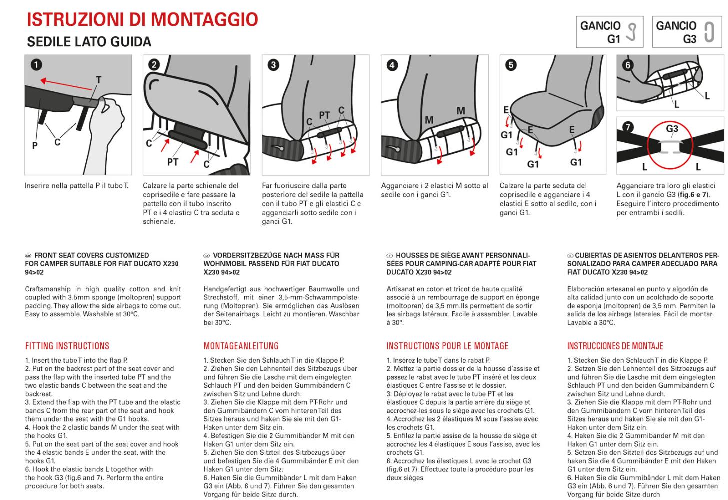 Coprisedili anteriori personalizzati Fiat Ducato camper 94>02 tess. misto cotone grigio/nero - immagine 4