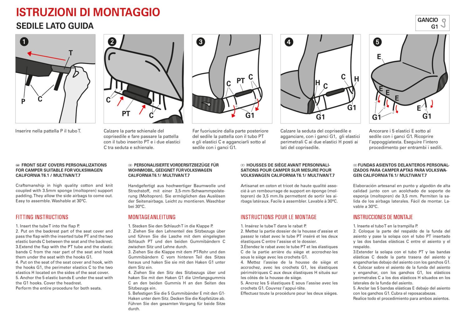 Coprisedili anteriori Volkswagen California/Multivan T6.1/T7 tess. misto cotone avio/navy - immagine 4