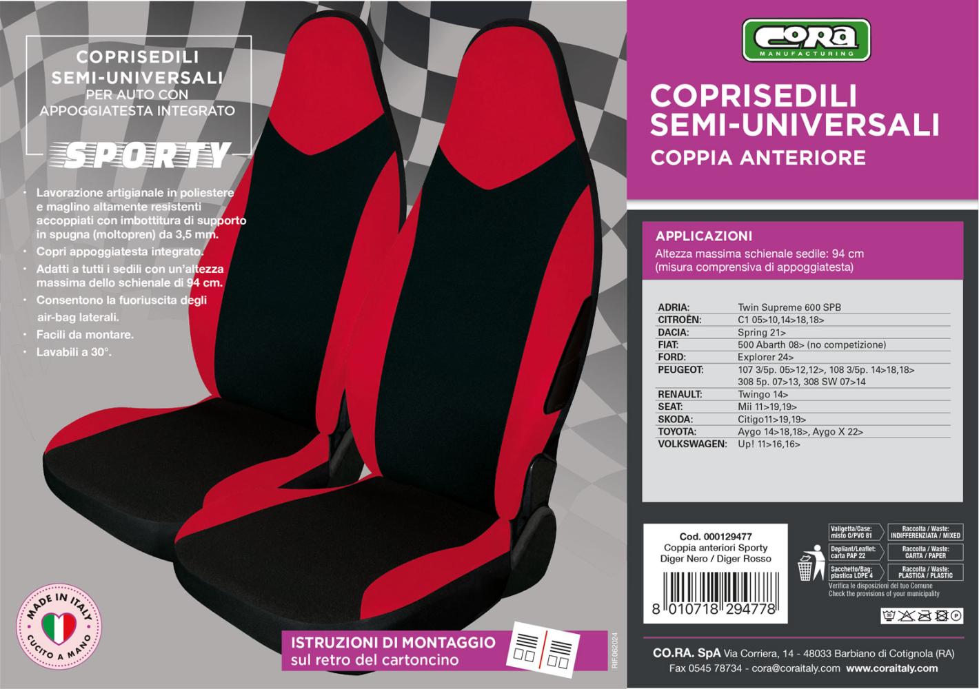 Coprisedili anteriori Sporty tg. unica tess. nero/rosso - immagine 4