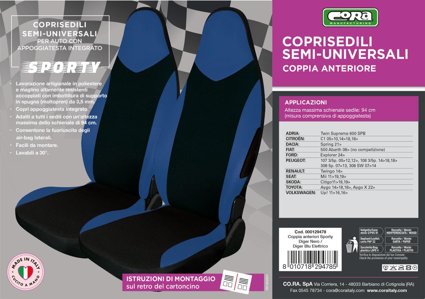 Coprisedili anteriori Sporty tg. unica tess. nero/blu elettrico - immagine 4