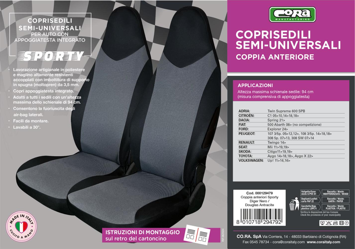 Coprisedili anteriori Sporty tg. unica tess. nero/antracite - immagine 4