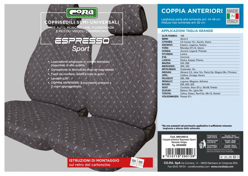 Coprisedili anteriori Espresso Sport tg. grande tess. cotone stampato trapuntato grigio - immagine 4