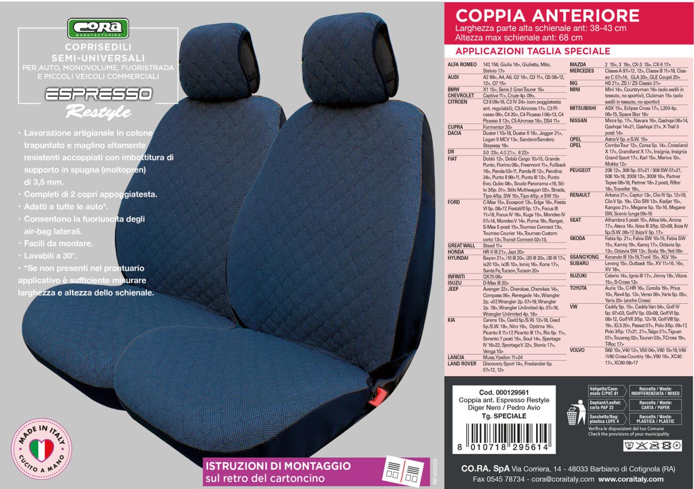 Coprisedili anteriori Espresso Restyle tg. speciale tess. misto cotone trapuntato avio/nero - immagine 4