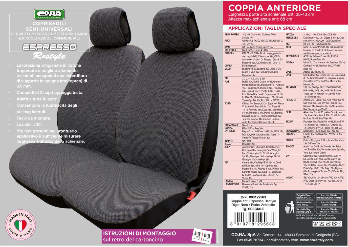 Coprisedili anteriori Espresso Restyle tg. speciale tess. misto cotone trapuntato antracite/nero - immagine 4