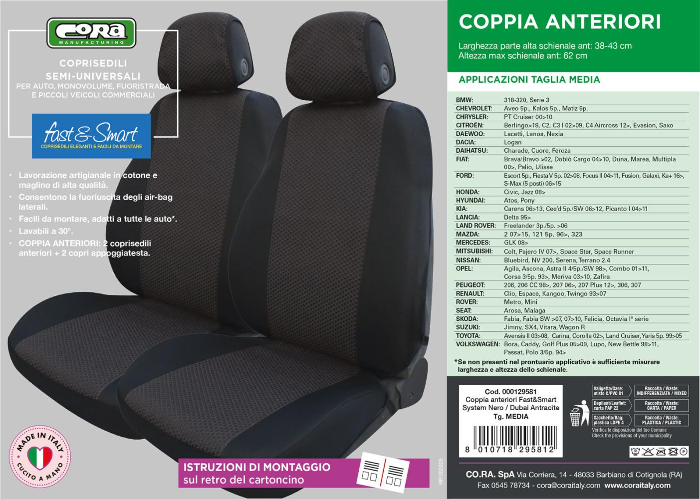 Coprisedili anteriori Fast&Smart tg. media tess. misto cotone antracite/nero - immagine 4