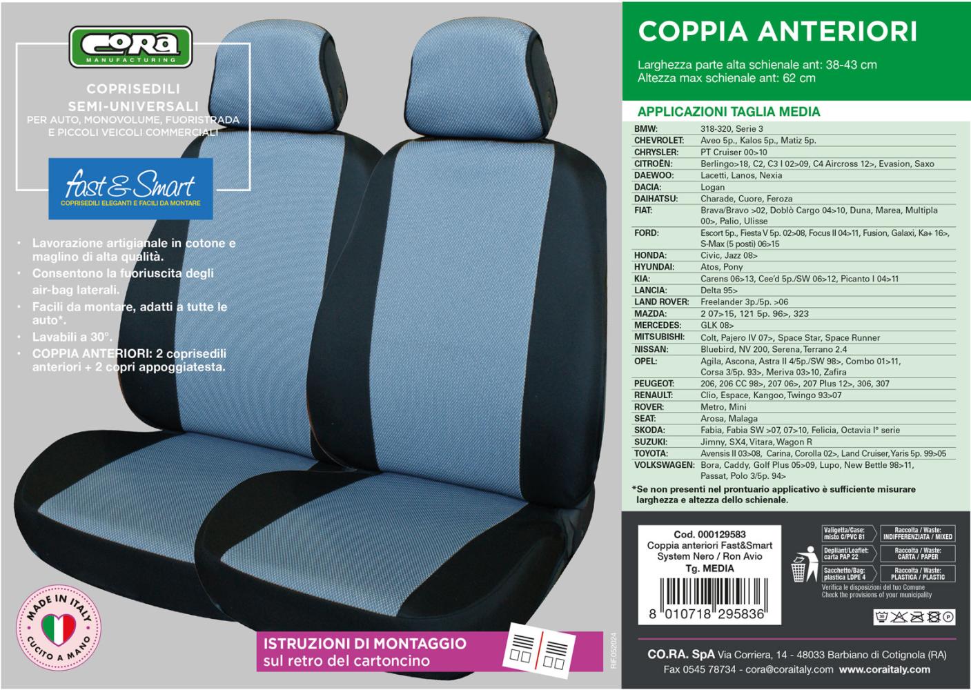 Coprisedili anteriori Fast&Smart tg. media tess. misto cotone avio/nero - immagine 4