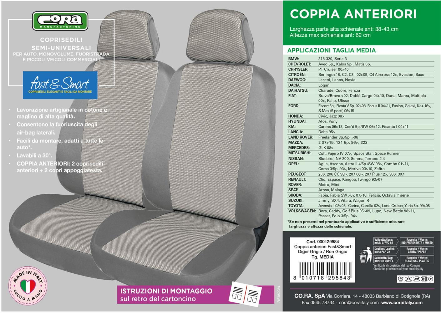 Coprisedili anteriori Fast&Smart tg. media tess. misto cotone grigio - immagine 4
