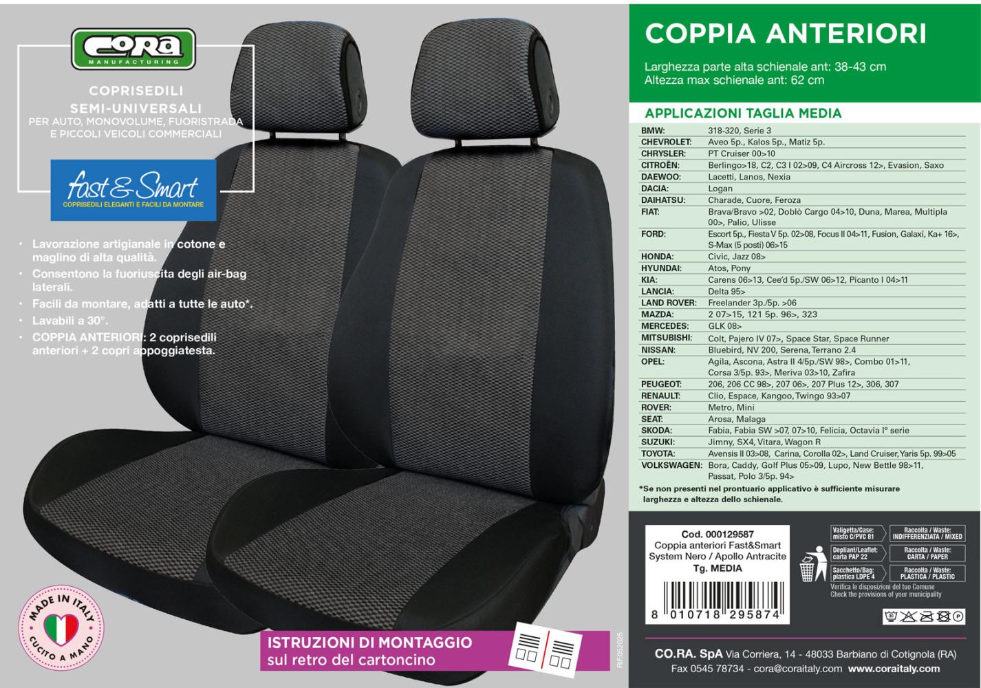 Coprisedili anteriori Fast&Smart tg. media tess. misto cotone antracite/nero - immagine 4