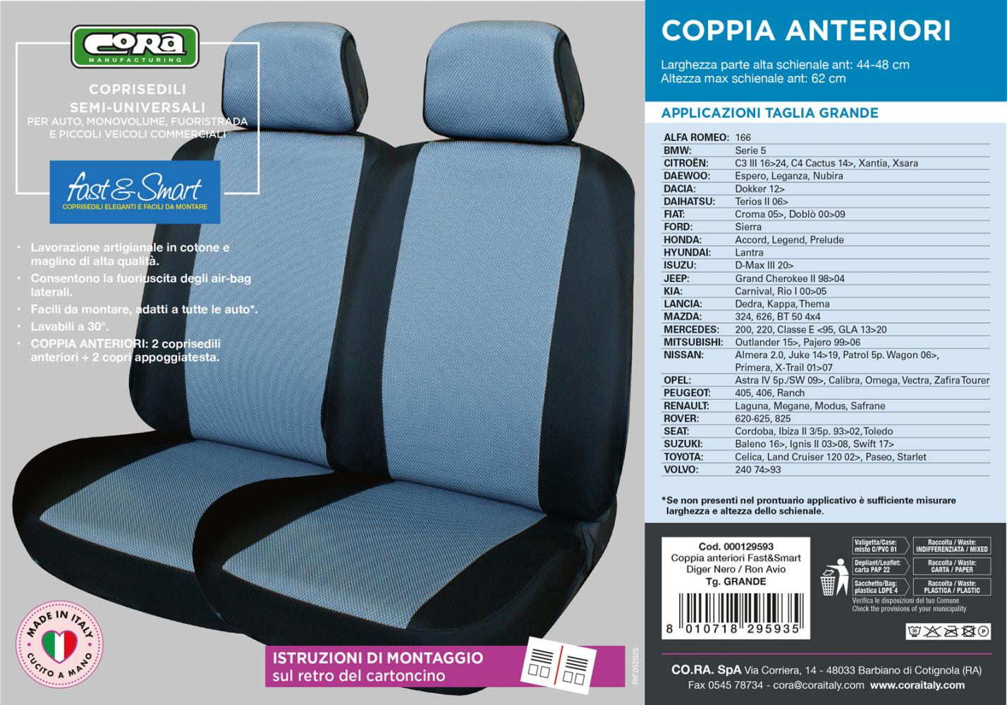 Coprisedili anteriori Fast&Smart tg. grande tess. misto cotone avio/nero - immagine 4