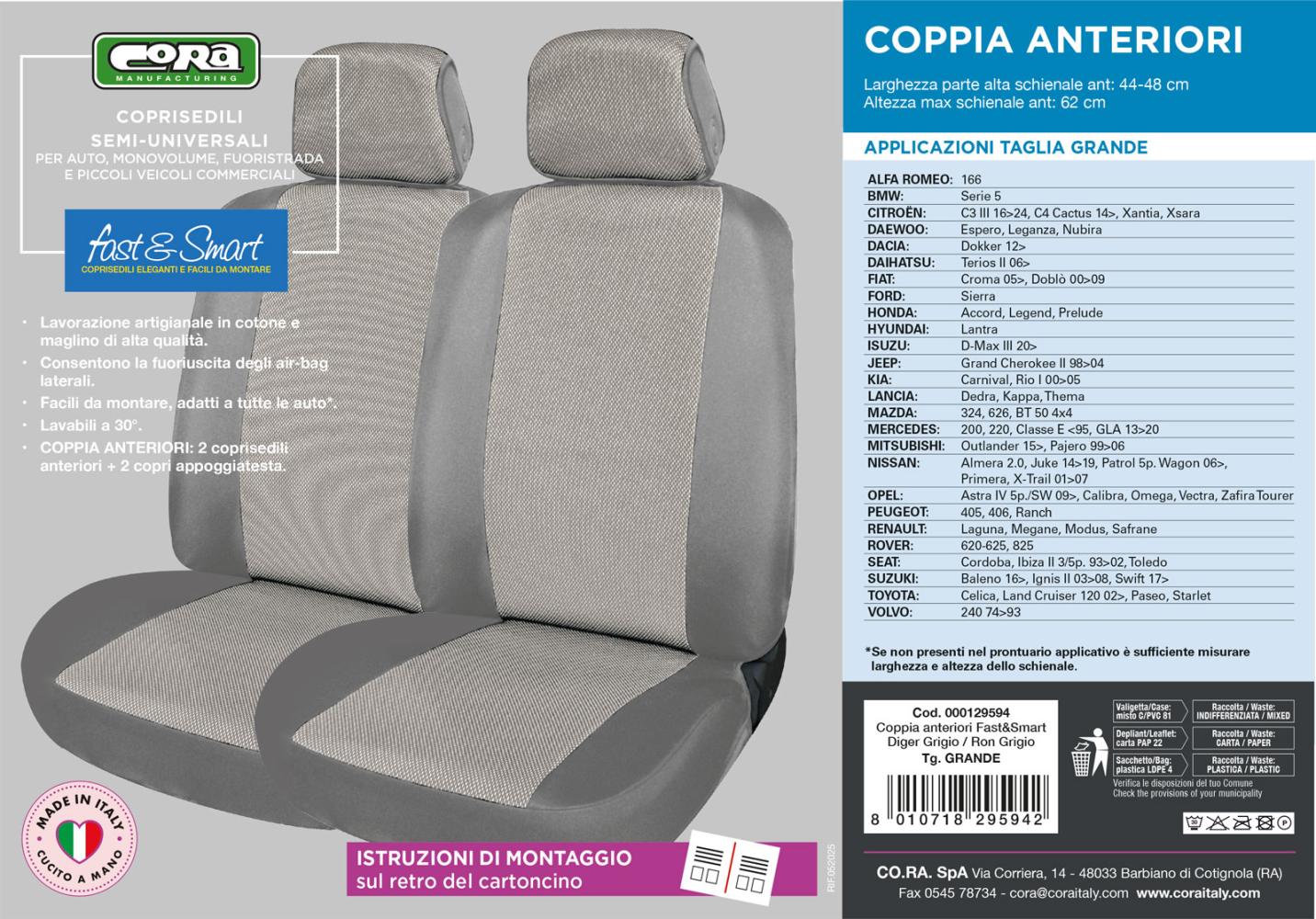 Coprisedili anteriori Fast&Smart tg. grande tess. misto cotone grigio - immagine 4