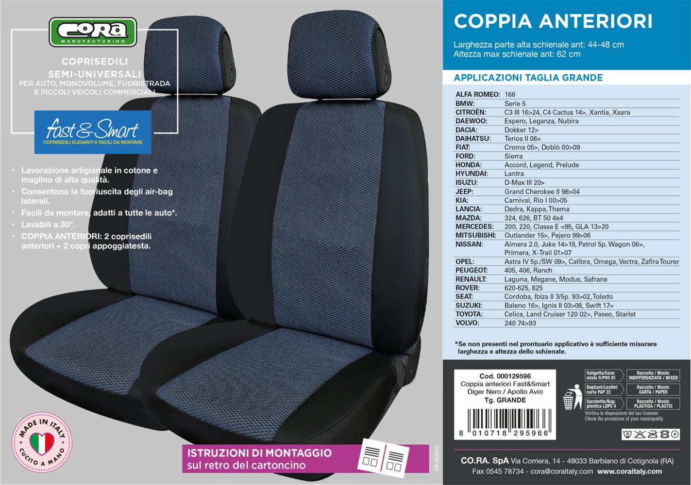 Coprisedili anteriori Fast&Smart tg. grande tess. misto cotone avio/nero - immagine 4