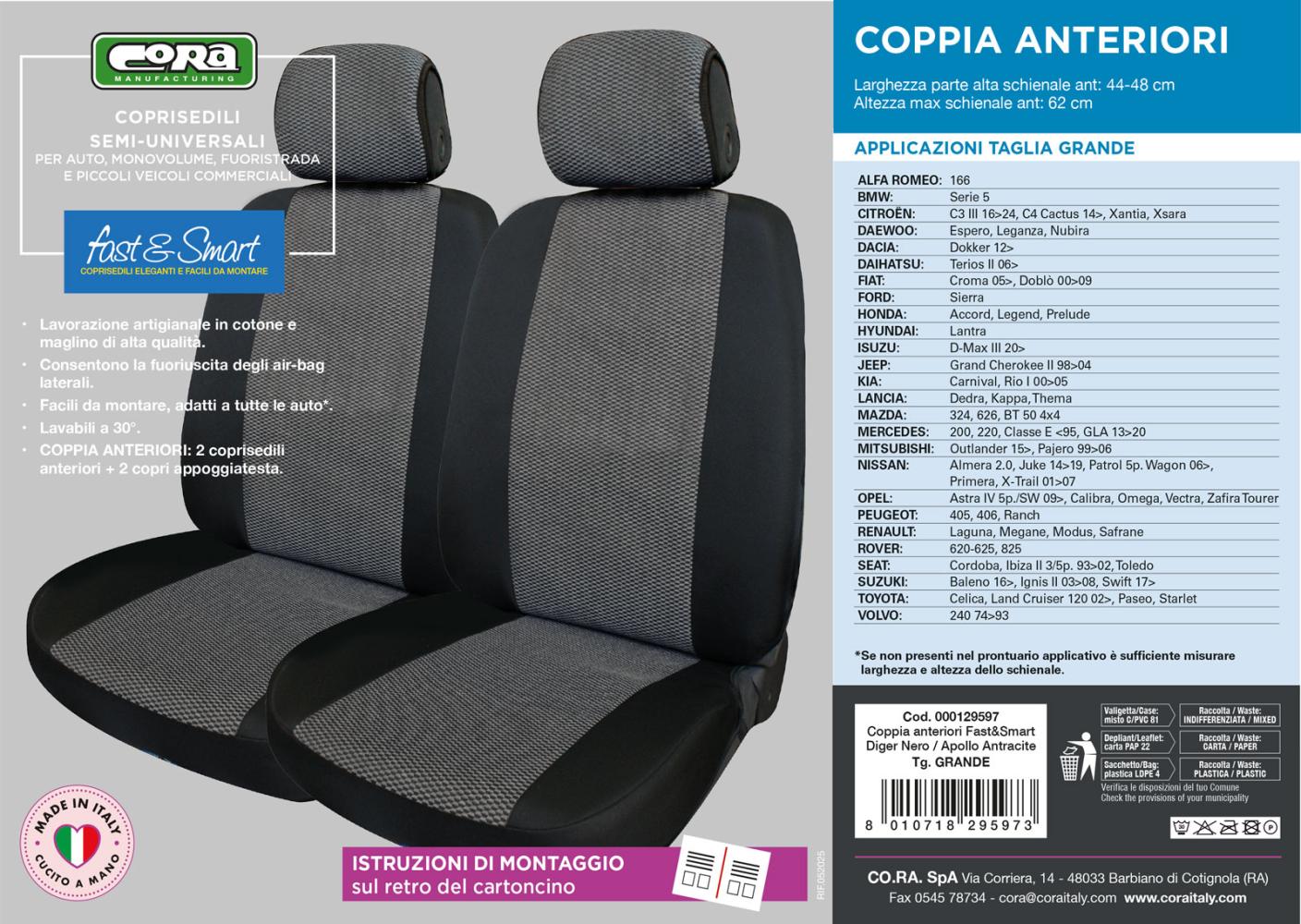 Coprisedili anteriori Fast&Smart tg. grande tess. misto cotone antracite/nero - immagine 4