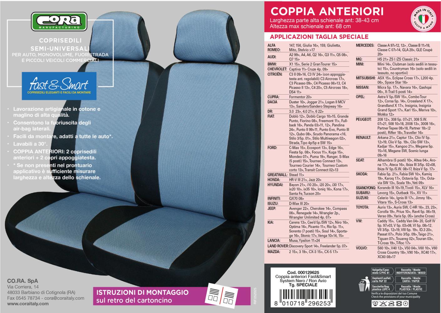 Coprisedili anteriori Fast&Smart tg. speciale tess. misto cotone avio/nero - immagine 4