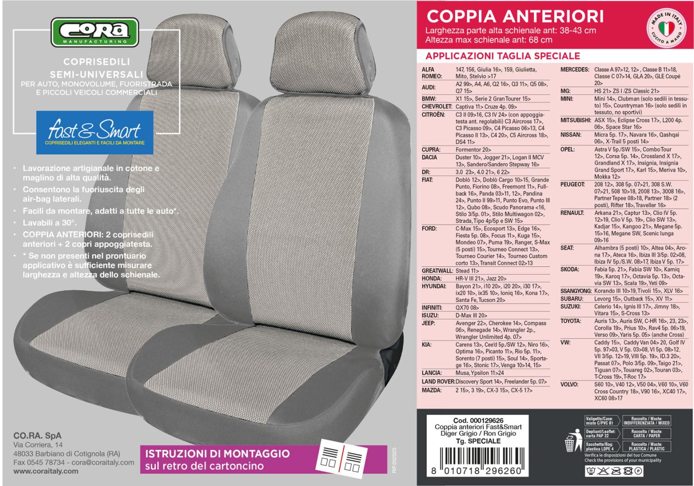 Coprisedili anteriori Fast&Smart tg. speciale tess. misto cotone grigio - immagine 4