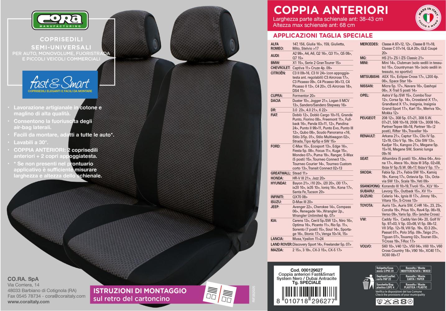 Coprisedili anteriori Fast&Smart tg. speciale tess. misto cotone antracite/nero - immagine 4