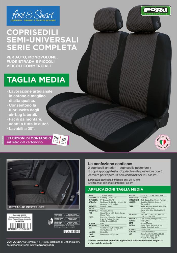 Serie completa coprisedili Fast&Smart tg. media tess. misto cotone antracite/nero - immagine 6