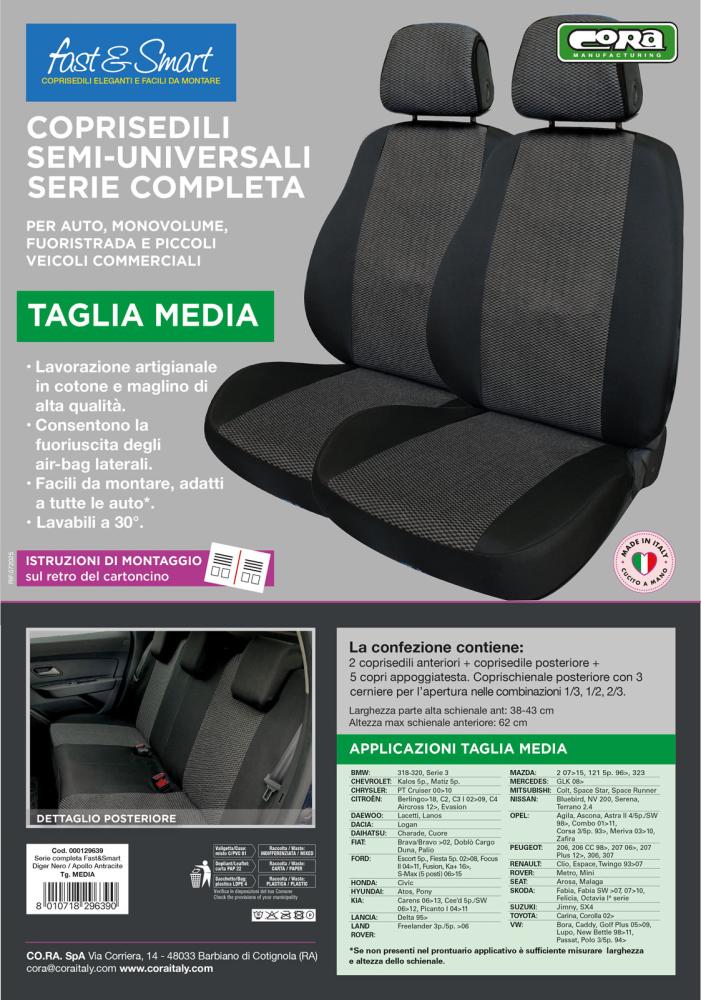 Serie completa coprisedili Fast&Smart tg. media tess. misto cotone nero/antracite - immagine 6