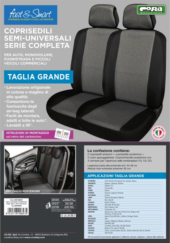 Serie completa coprisedili Fast&Smart tg. grande tess. misto cotone antracite/nero - immagine 6