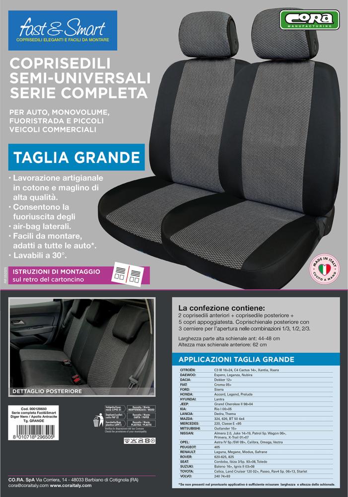 Serie completa coprisedili Fast&Smart tg. grande tess. misto cotone nero/antracite - immagine 5