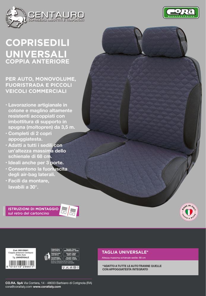 Coprisedili anteriori Centauro tg. universale tess. misto cotone trapuntato avio/nero - immagine 4
