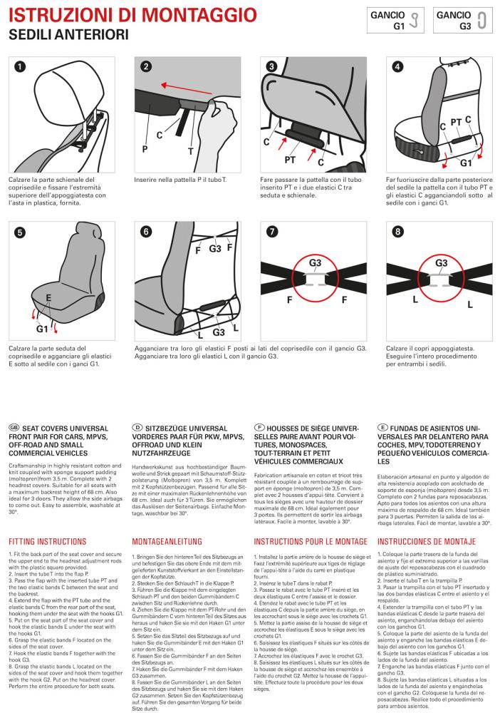 Coprisedili anteriori Centauro tg. universale tess. misto cotone trapuntato avio/nero - immagine 5