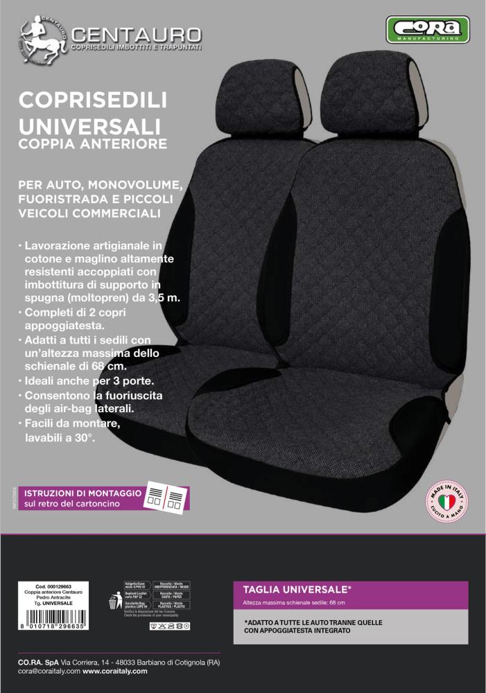 Coprisedili anteriori Centauro tg. universale tess. misto cotone trapuntato antracite/nero - immagine 4